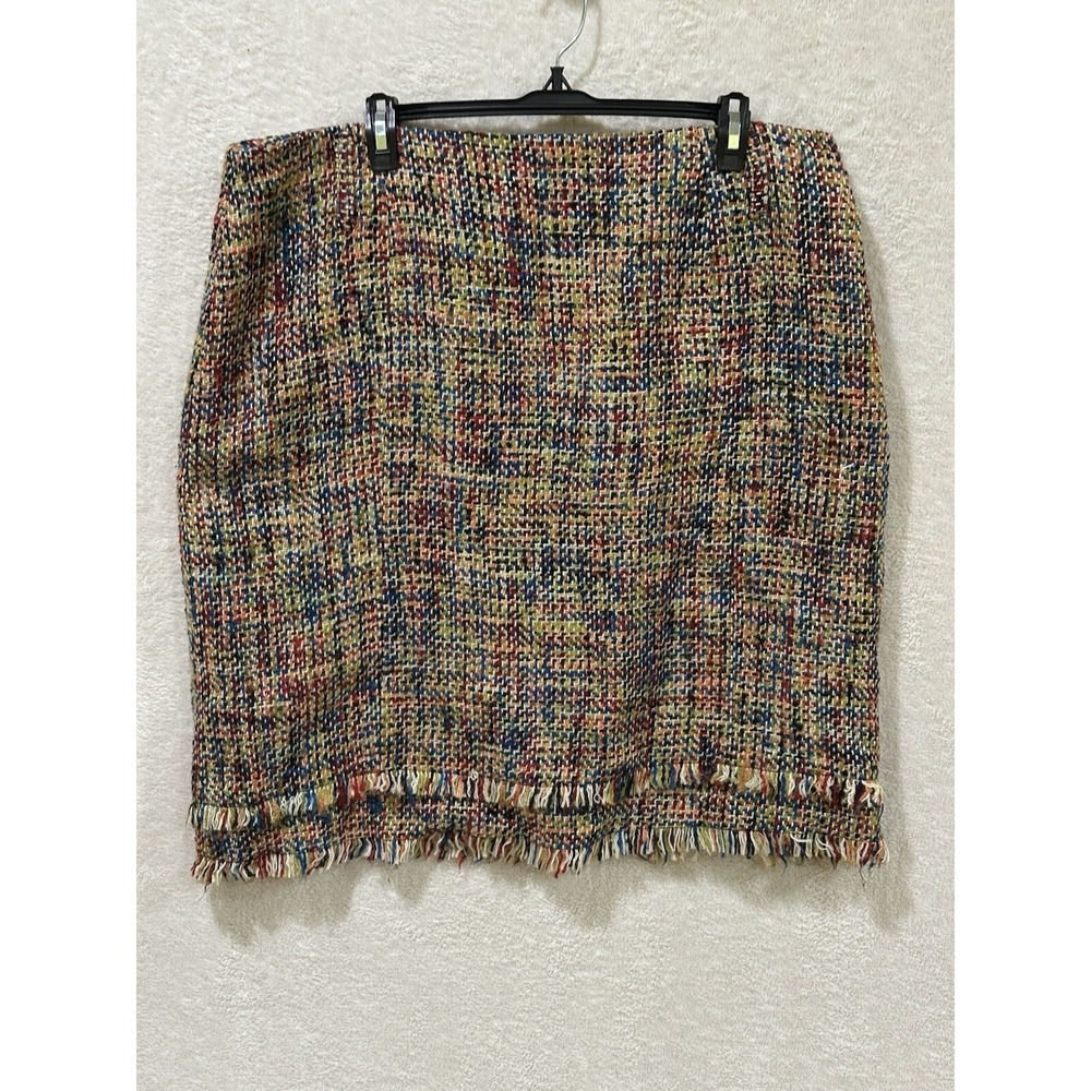 O Oscar by Oscar De La Renta Wool Blend Skirt Size 16W Fringe Rainbow Multicolor